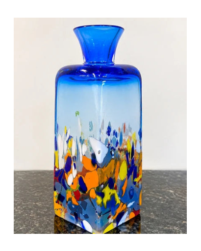 Blue Art Glass Vase Studio Glass Square Confetti Decorative