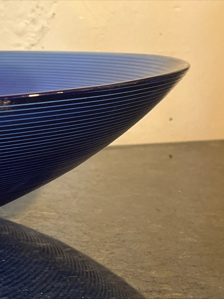 Additional view of the large unmarked blue glass centrepiece bowl