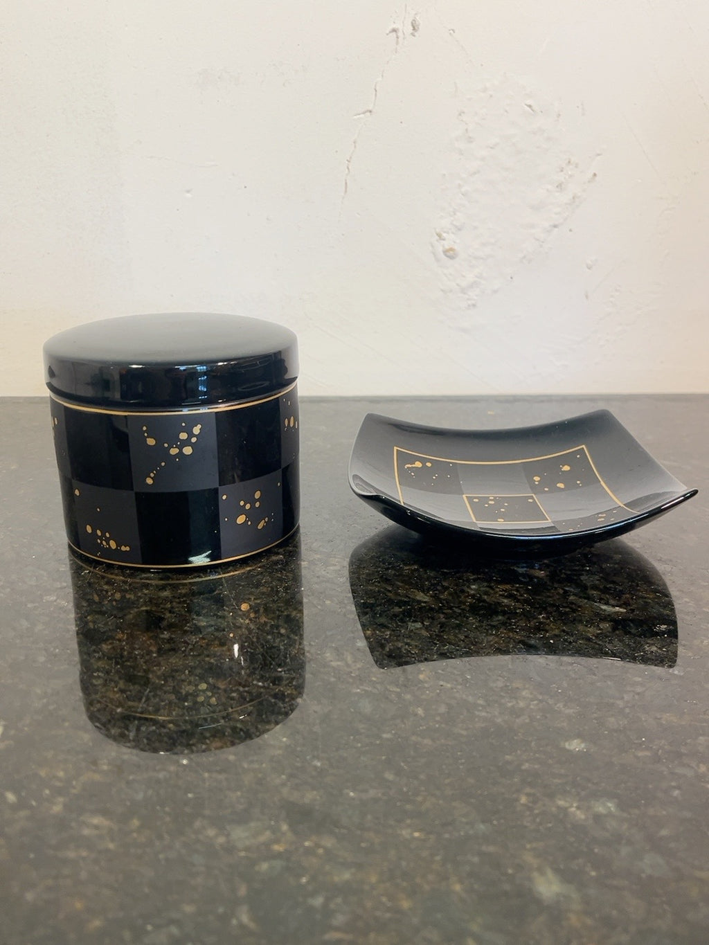 Rosenthal Carré d’Or black and gold lidded jar with matching square dish