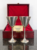 Royal Selangor pewter goblets with 24K gold plate, pair in fitted box