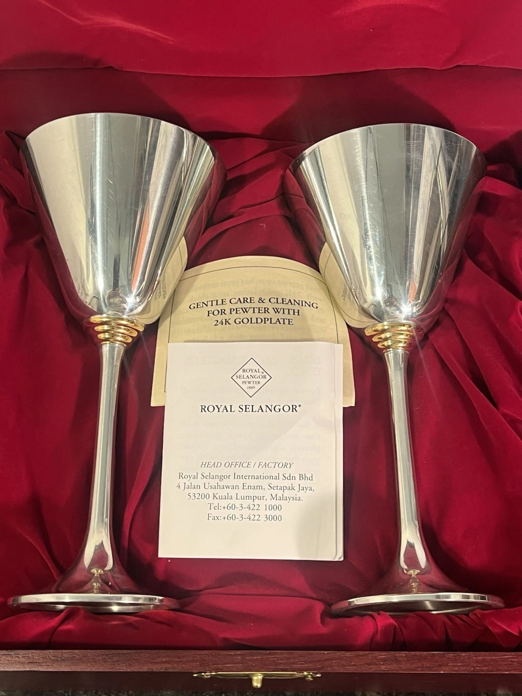 Royal Selangor pewter and gold-plated goblet pair, alternate view