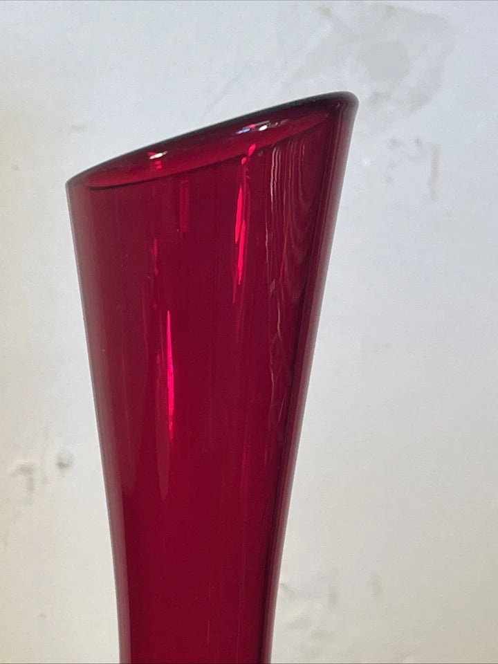 Additional view of the cranberry red hand blown glass