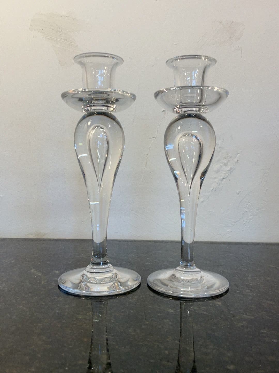 Original pair of signed Saint-Louis Sirius crystal candlesticks