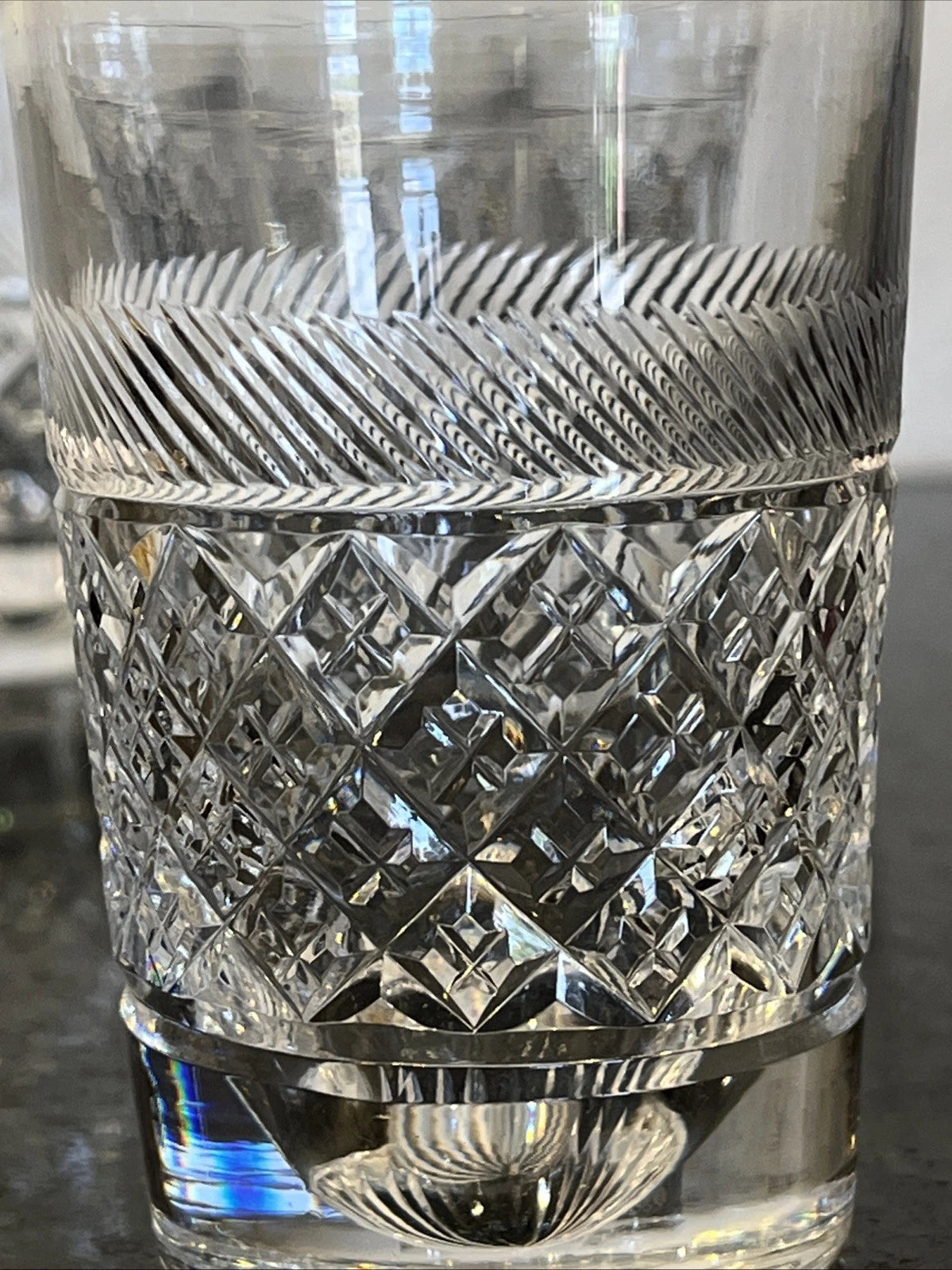 Close-up of the Holbein cut crystal pattern and star-cut base