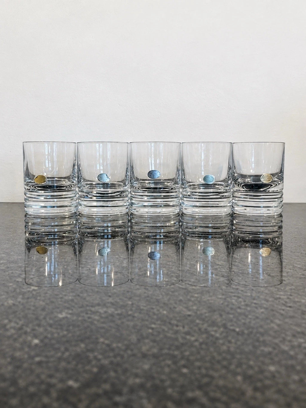 Five Rosenthal crystal whisky tumblers shown together