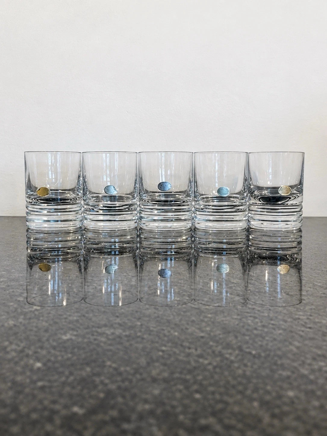 Five Rosenthal crystal whisky tumblers shown together