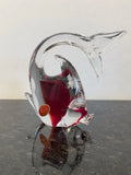 Murano glass fish figurine in ruby red and clear, full view