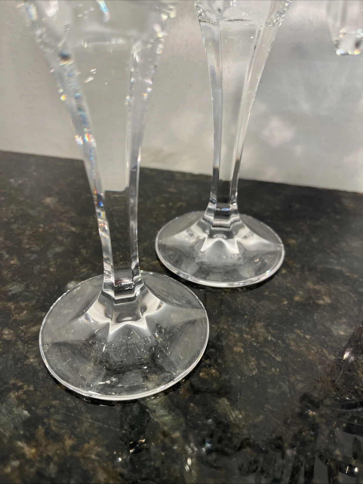 Cut crystal flutes and handled ice bucket detail