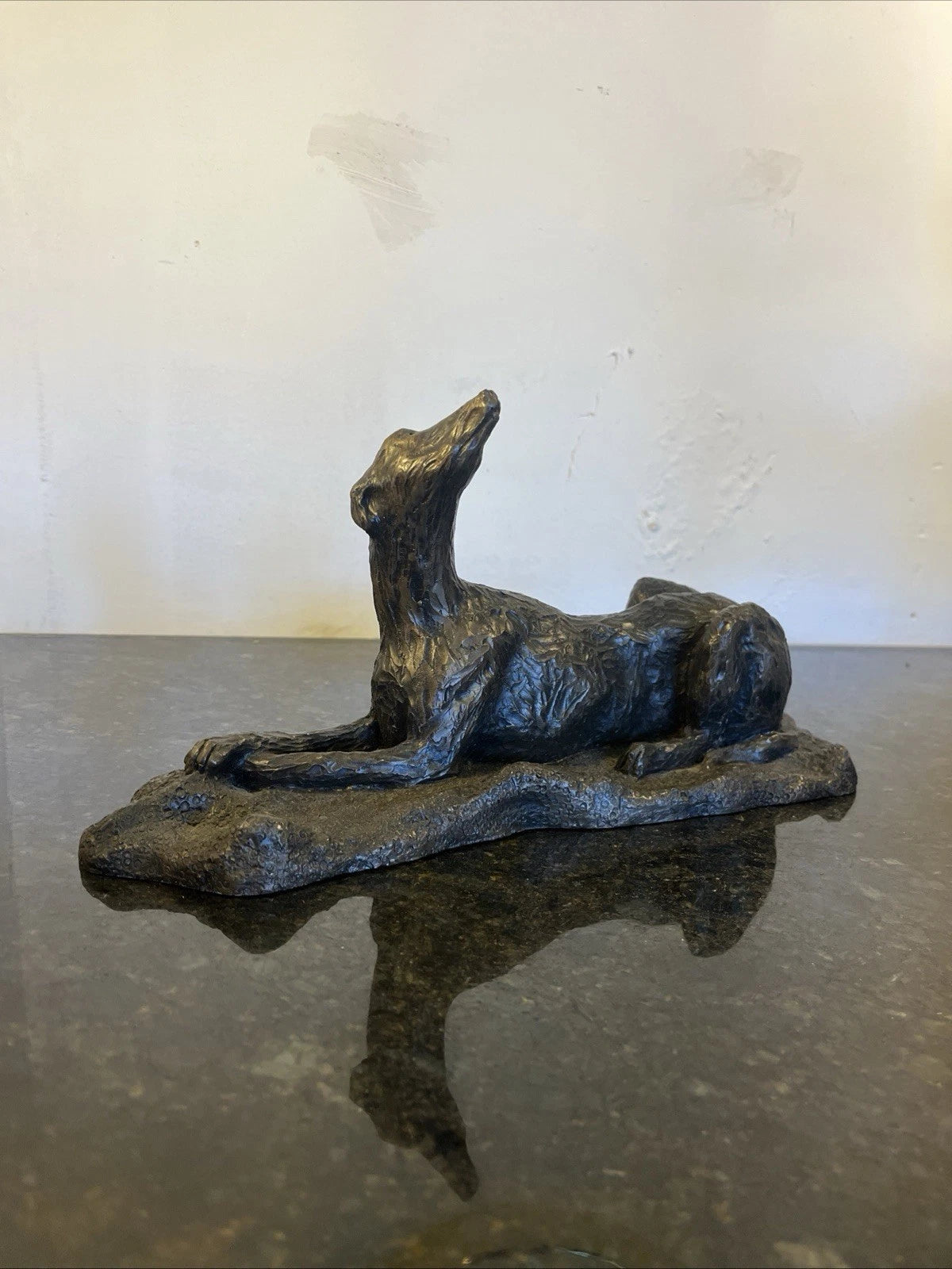 Signed hunting hound sculpture, alternate view