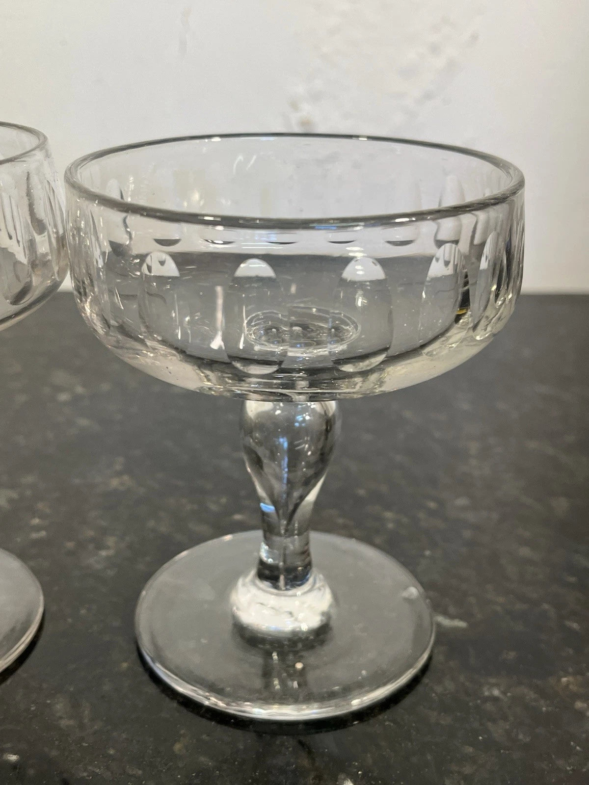Antique champagne coupes, alternate angle