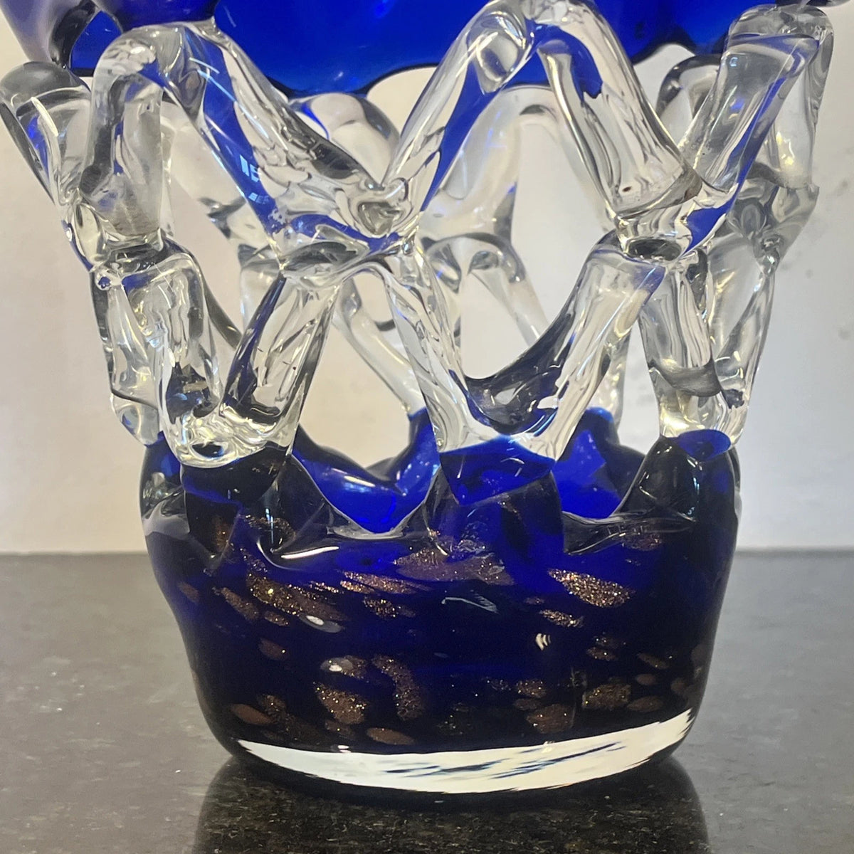 Blue studio glass vase, alternate view