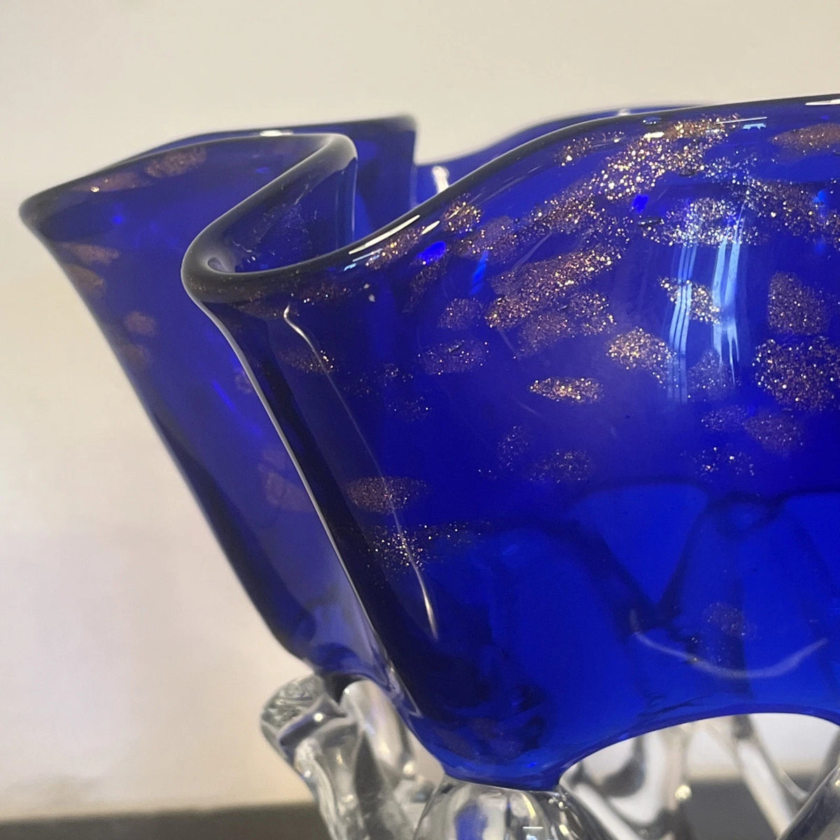Cobalt glass vase with copper aventurine detail