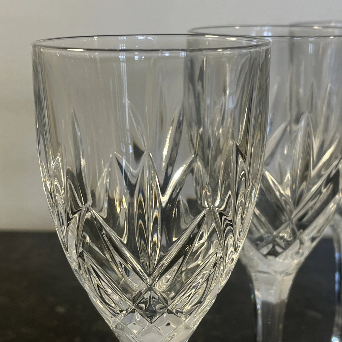 Six clear cut crystal wine goblets, listing photo 3