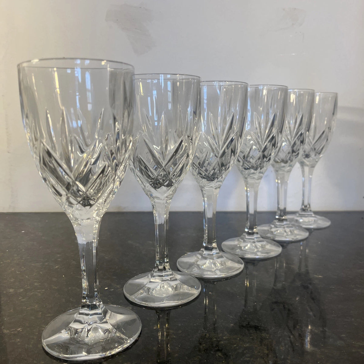 Six clear cut crystal wine goblets, listing photo 2