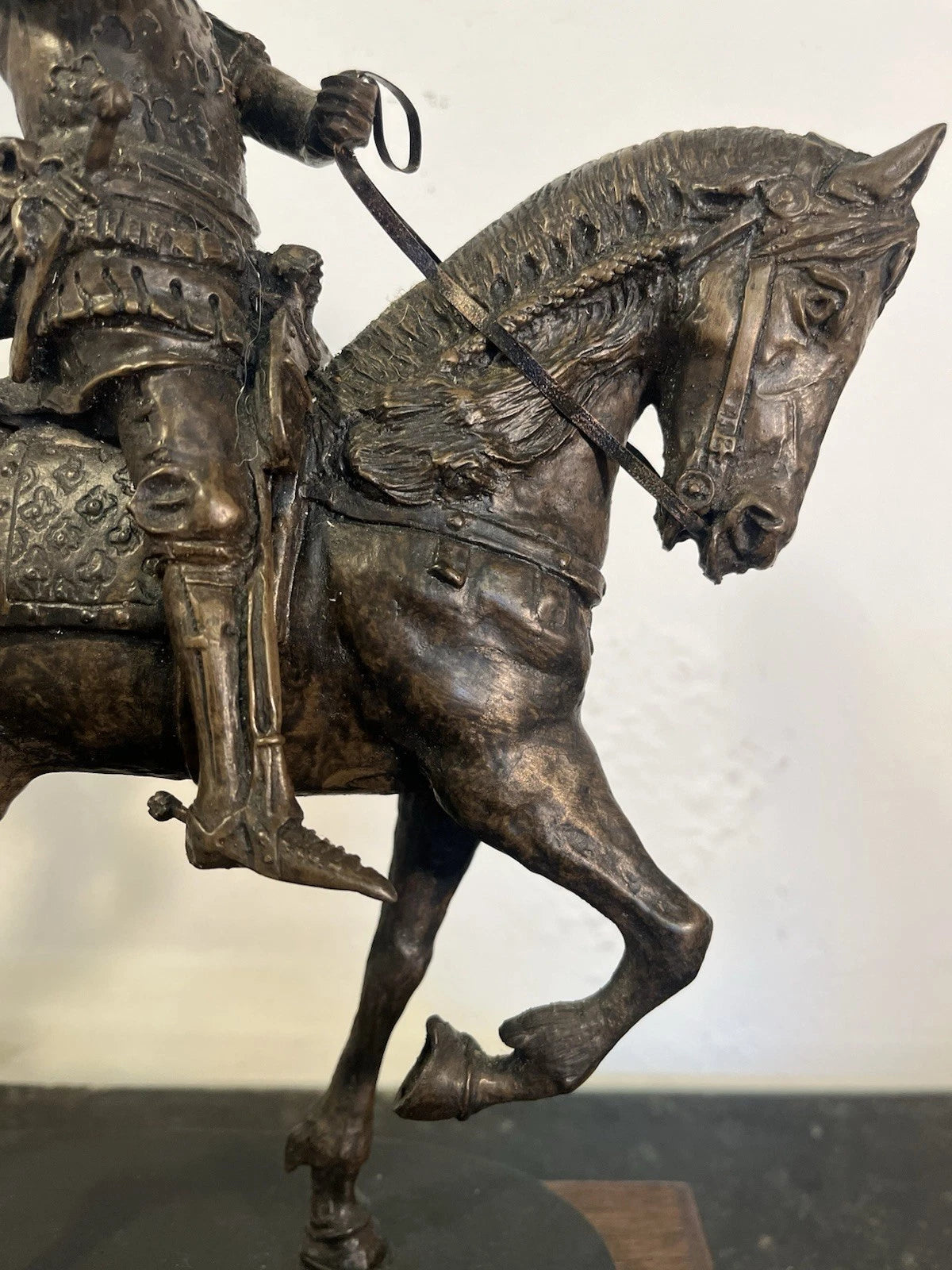 Black Prince resin equestrian statue, side view