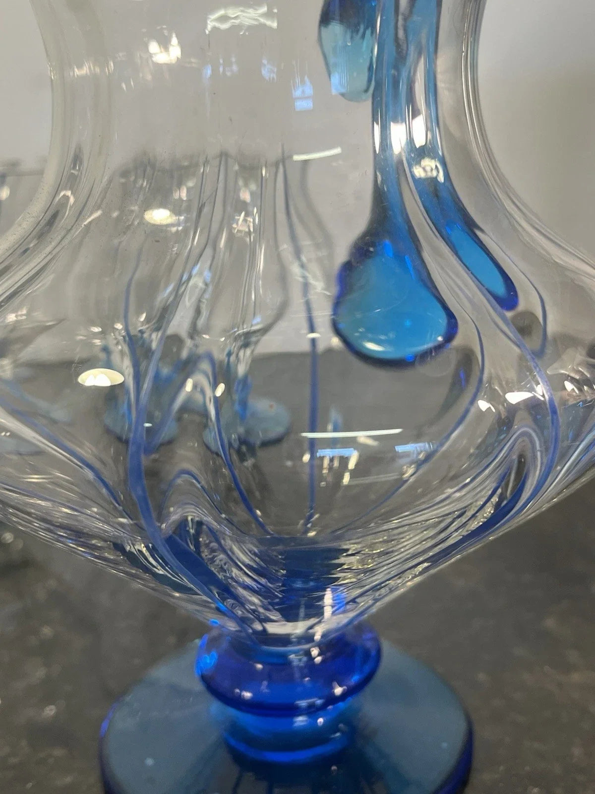 Fourth view of the blue art glass drinking set