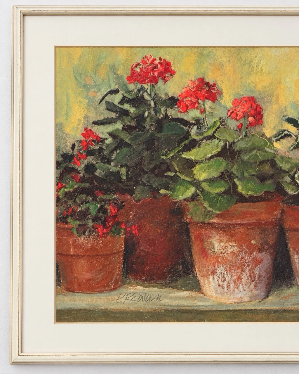 Kathleen’s Geraniums framed print, floral artwork detail