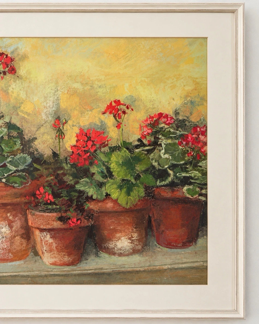 Carol Rowan geranium still life print, frame detail