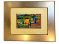 Colourful framed Tuscan countryside landscape print, full view