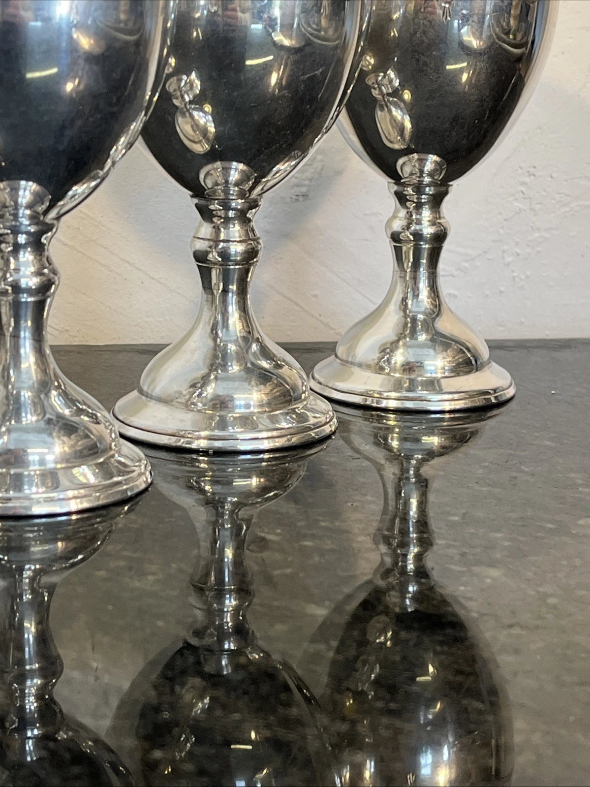 Silver-plated lodge goblets, stem and foot detail