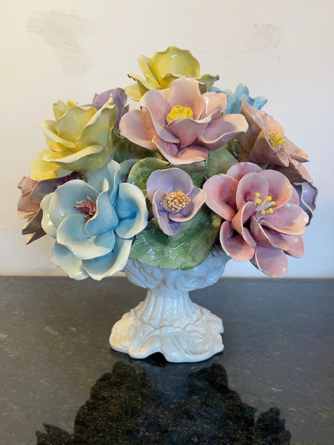 Italian Majolica floral centrepiece, full view