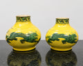 Pair of yellow Wilton Ware dragon vases, full view