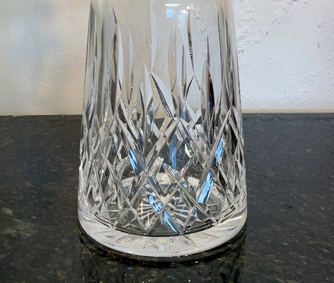 Original Waterford Lismore decanter diamond-cut glass body and base close-up, 1,737 g example