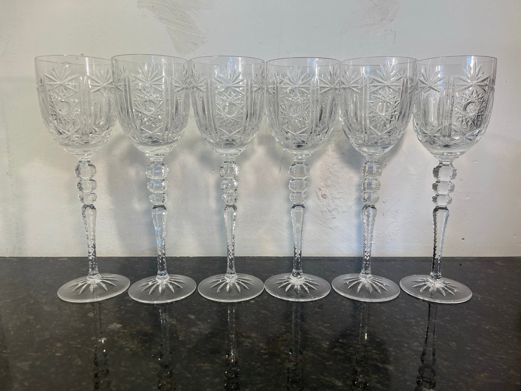 Alternate original photograph of six matching West German cut crystal hock glasses