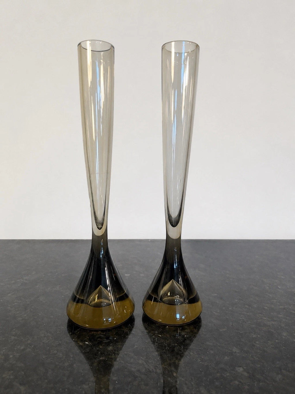 Pair of Whitefriars Twilight specimen bud vases, full view