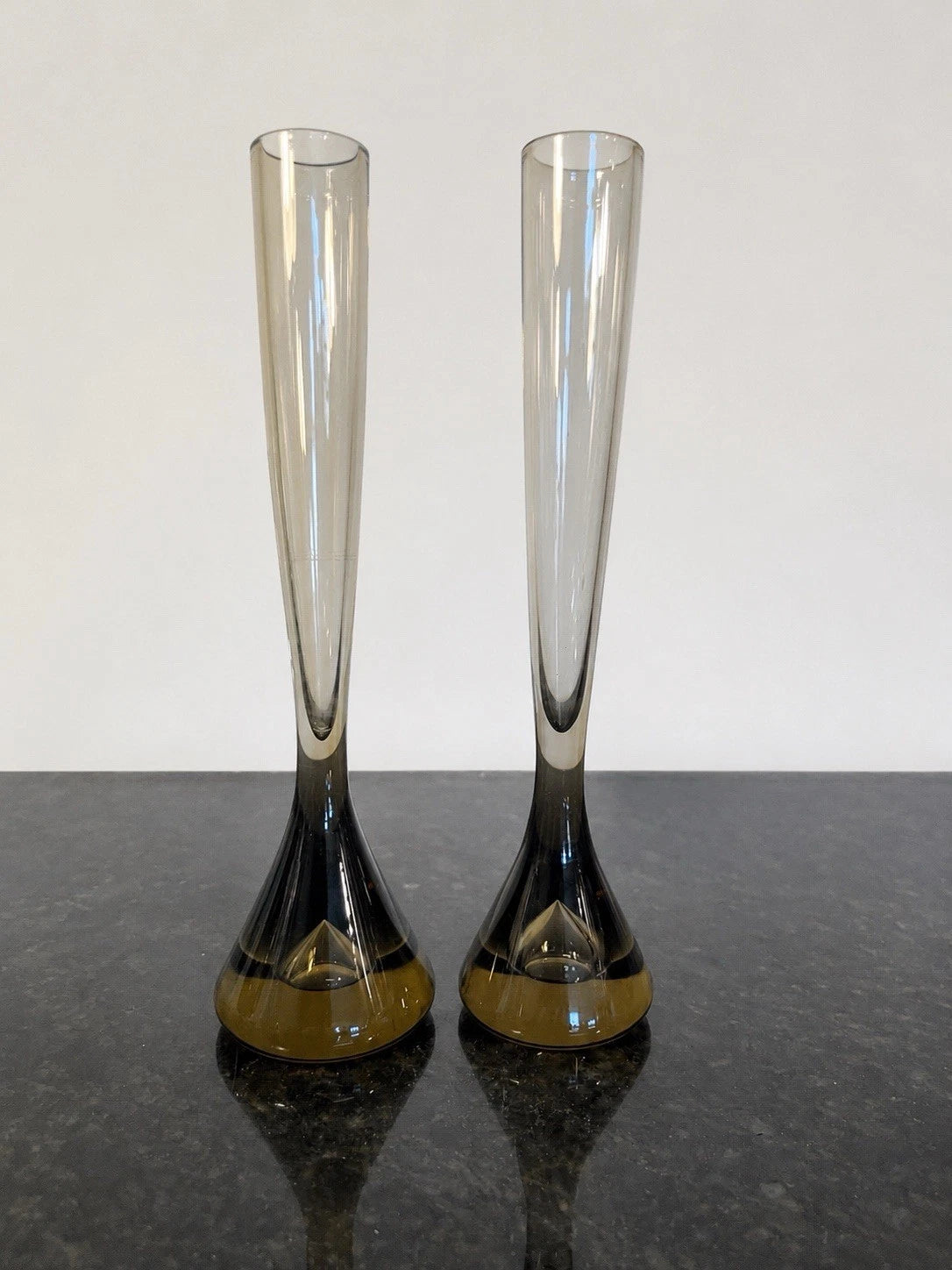 Pair of Whitefriars Twilight specimen bud vases, full view